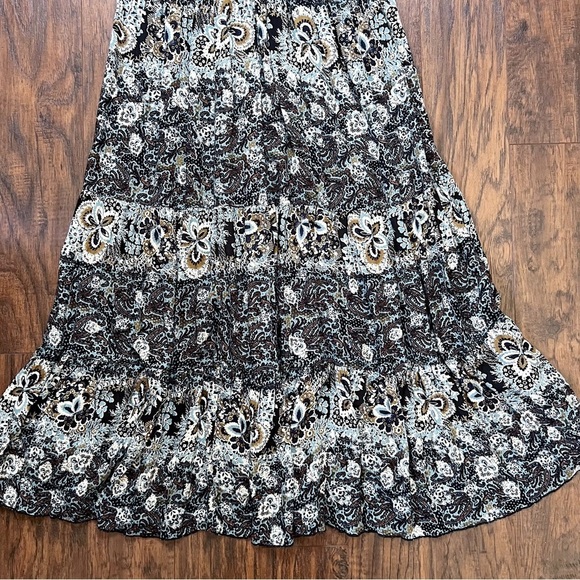 Free People • Let's Smock About It Maxi Slip dress black floral print tiered - Picture 9 of 15